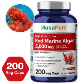 NusaPure Red Marine Algae 5,000mg 200  veggie Capsules with Bioperine