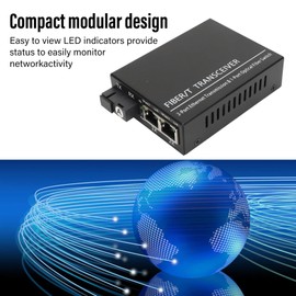 Fibre Optic Transceiver, TX 1310nm/RX1550nm SC Single Fibre Singlemode RJ45 Port Fibre Transceiver with LED Display, 2 Ports Ethernet Transmission & 1 Port Fibre Switch