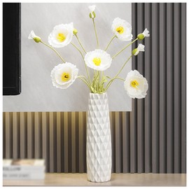 White Floor Vase 18 Inches Tall, Decorative Table Ceramic Vase for Living Room, Stable Flower Holder with Pineapple Shaped Texture for Home Décor Dried Flower Arrangement Housewarming Office