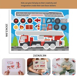 16pcs Fire Truck Stickers Kits DIY Make Your Own Truck Stickers Birthday Party Favor for Kids Boys Girls