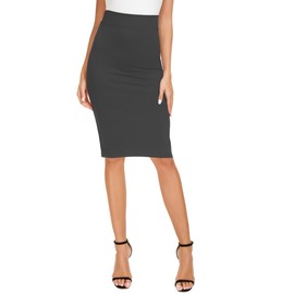 Women's Elegant Business Solid Elastic Pencil Skirt High Waist Bodycon Midi Skirt, Heather-grey