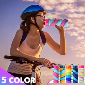 5 Pcs Collapsible Water Bottles 16 oz Portable Foldable Water Bottles Silicone Leak Proof Travel Water Bottle Reusable Sports Water Bottle with Metal Clip for Camping Hiking Travel (Mixed Color)