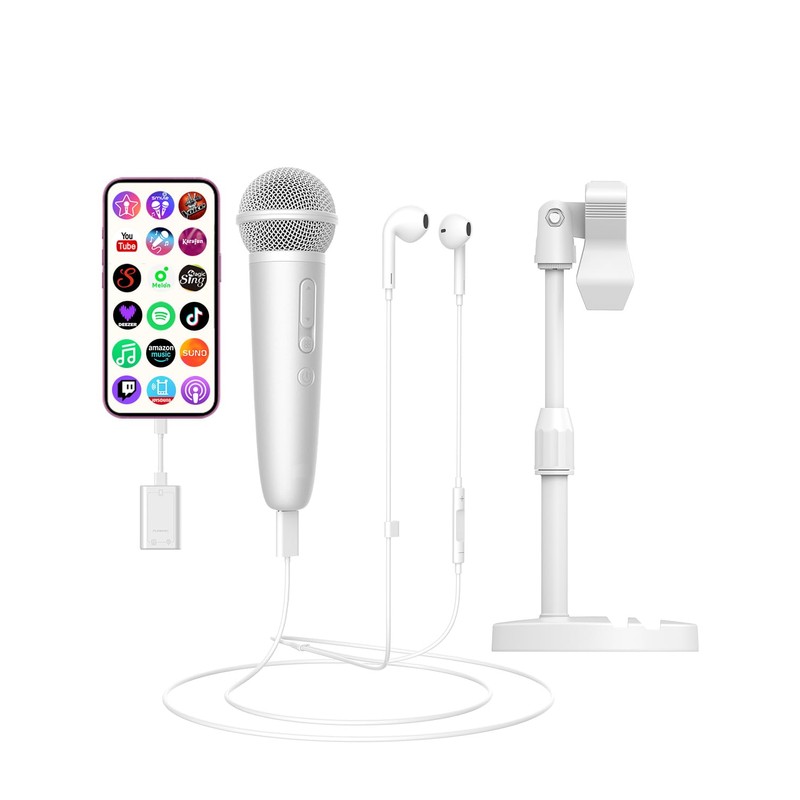 PUREMIC Singing Microphone with Earphone & Stand, Ideal for Vocal