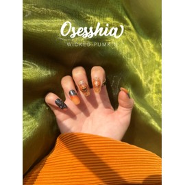 Osesshia Semi Cured Gel Nail Strips, 20 pcs Nail Wraps, Glaze Stickers, Salon Quality French Manicure, Full Decal Gel Polish Strips, Long Lasting SCG, Easy on, UV Required (Wicked Pumpkin)