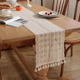 meioro Table Runner Cotton 26x120cm Table Center Crochet Elegant Stylish Vintage Table Mat Solid Scandinavian Law Polyester Bohemian Tablecloth Tassel Cotton Fringe Decor Event Party Dining Room