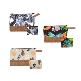 Mini & Large Multipurpose Bags [Set of 2] for Cosmetics, Clutch, Toiletries, Money Bag for Travel, Holiday, Daily Life - 3 Styles: Grey Palm, Tropical, Autumn Leaves, mixed, Tropical Set