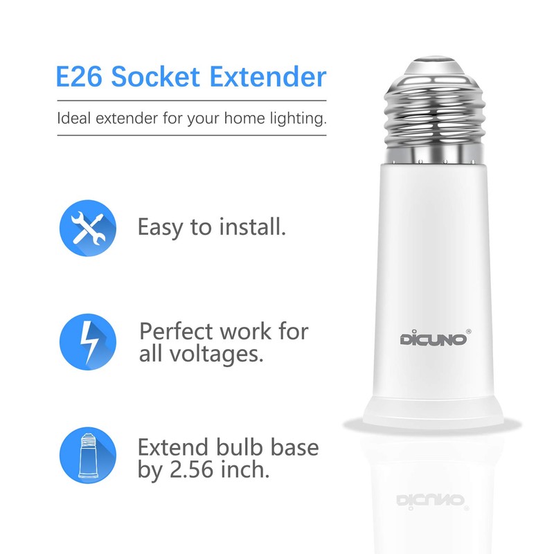 DiCUNO E26 Socket Extender, E26 Medium Screw Base, Light Socket