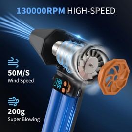 Compressed Air Duster with LED Lights - Rechargeable Cordless Cleaner, Powerful 3 Gear Adjustable Mini Dust Blower Electric Air Blower Turbo Fan for Keyboard, PC, Car, Outdoor, and Home (Orange)