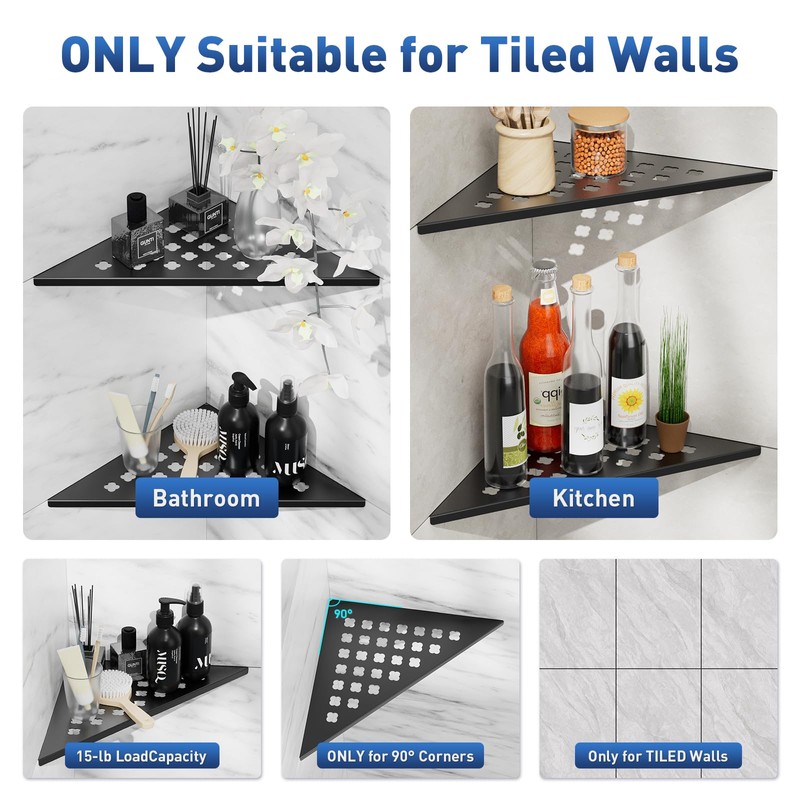2 Pack Recessed Corner Shower Shelves,10" Slot Design Shower Caddy