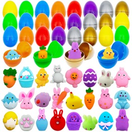 24 Pack Easter Mochi Squishy Toys Filled Easter Eggs, Plastic Easter Eggs Filled with Easter Squishies Toys for Easter Eggs Hunt, Gifts for Kids Boys Girls Party Favors, Easter Basket Stuffers