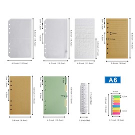 Wonderpool 320 Pages Refills Kraft Paper Inserts Set for 6 Ring Binder Journal Notebook Dividers,320 Pages Lined/Unlined Paper Diaries, with Pouch, Stencils, Bookmark (A6)