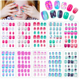 240 Pieces Fake Nails for Kids Girls Artificial Kids Press on Nails Full Cover Short Acrylic Stick On Nails False Nail Tips Kit for Children Little Girls Nail Art Decoration (Gradient)