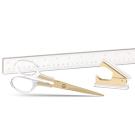 Staple & Stick | Stationery & Desk Accessories | Scissors, Staple Remover & Ruler Set | Gold & Clear Acrylic Lucite | Office Desk Accessories | Office Gift Set