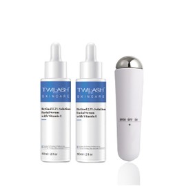 Retinol Serum 2-Pack (60ml Each) – 2.5% Retinol & Vitamin E – Anti-Aging & Firming Formula with Facial Massager – Lightweight Nighttime Serum for All Skin Types – 120ml Total