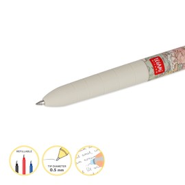 Legami - Erasable Gel Pen 3 Colours, Refillable, Ergonomic Handle, Tip Diameter 0.5 mm, Travel Theme
