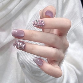 Nail Tip, Short, Medium, 24 Pieces, Purple, 3D Nail Seal, Cat Eye, False Nails, Popular, Japanese Style, Cute, Simple, Fashionable Party, Autumn, Spring, Summer, Daily Life, Bridal Nail Design, Coming
