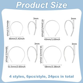 FINGERINSPIRE 24 Pack Dolls Hair Hoop for 7-8inch BJD Doll Hair Accessories Making, Hairbands Hair Hoops, Silver Plain Blank Hard Metal Headbands Hair Bands Clasps Tiara DIY Craft Accessories