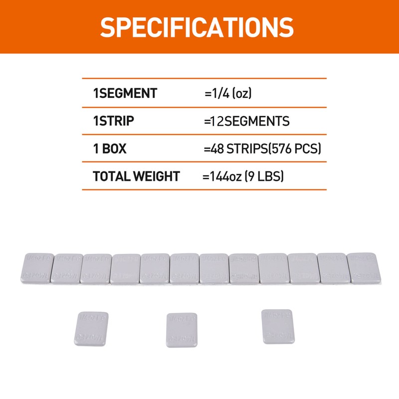 Aain 1/4oz,Stick on Adhesive Wheel Weights,576pcs,48strips/Box,Grey