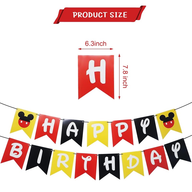 Mickey Birthday Party Banner, Mickey Style Bunting, Mickey Themed Birthday