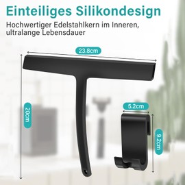 Shower Squeegee, Squeegee Shower with Stainless Steel Core, Shower Squeegee with Holder, No Drilling, for Shower, Bathroom, Tiles, Black, 25 cm