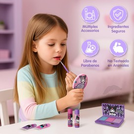 Maquillaje para Niñas de Kuromi, Set de Maquillaje Infantil Lavable con Bálsamos, Brillos, Paleta con Brocha, Clips, Espejo y Bolsa de PVC, Regalo Seguro y Adorable