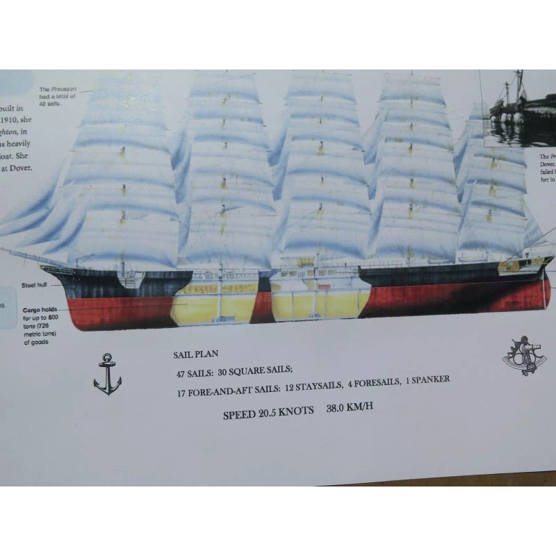 Unbranded Preussen sailing ship 5 master line drawing and info
