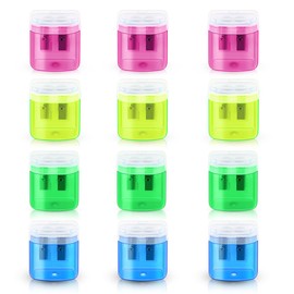 12 Pack Manual Pencil Sharpener for School Office Home Classroom Colored Dual Holes Pencils Sharpeners with Lid for Kids Portable Colorful Handheld Pencil Sharpener Bulk for Adults Students (4 Colors)