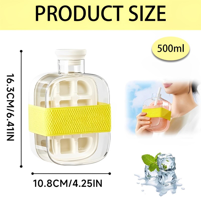 Ice Cube Bottle with Straw - 2 in 1 Water