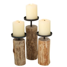 Boltze Candlestick Tempe Vintage Set of 3 Wooden Brown