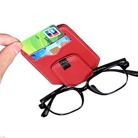 Coolicee Car Storage Glasses Card Holder Neodymium Magnet Glasses Card Storage Genuine Leather Sunglasses Clip Convenient to Secure Car Sun Visor Car Coin 2 in 1 Car Storage Glasses Holder (Red)