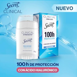 SECRET, Desodorante Mujer, Desodorante Clinical con Ácido Hialurónico, Crema Suave, Fresh Response, 45 GR