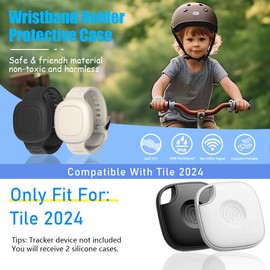 LAKSDIURT [2 Pack] Silicone Bracelet for Tile Mate 2024, Waterproof Protective Hidden Holder for Tile Life360 Mate Tracker Silicone Tile Mate Accessories for Child/Teen/Elderly (Black & Oatmeal)