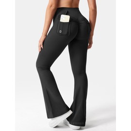 YEOREO Flare Leggings with Pockets for Women Workout Leggings for Women Butt Lifting Gym Yoga Leggings Black