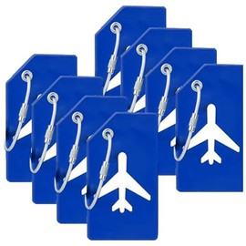 8Pack Luggage Tags for Suitcases with Name Id Card, Silicone Backpacks Handbags Tag with Stainless Steel Rings, Blue