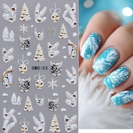 Christmas Nail Art Stickers Decals 5D Self-Adhesive Winter Nail Stickers for Nails Gingerbread Man Xmas Tree Clock Snowflake Nail Design Sliders Santa Claus Nail Decals for Women Manicure Tips 4Pcs
