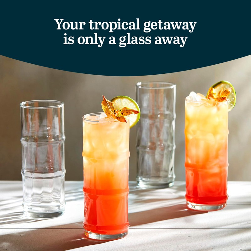 Libbey Tiki Bamboo Highball Drinking Glasses,Iconic 16 Oz Tall Cocktail