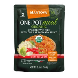 Mantova Organic Spicy Arrabbiata Cauliflower Rice, 8.5 oz. (Pack of 6), Product of Italy, One-Pot Meal, Microwaveable, Ready-in-Minutes, All-Natural, Healthy Rice Alternative, Perfectly Seasoned with a Bold, Spicy Chili Sauce, Ideal for Soups, Stews, Side Dishes, Salads, Bowls, Pasta Alternatives, and More, Gluten-Free, Low-Calorie, Low-Carb, Nutrient-Rich, High-Fiber, Vegan, Paleo, No Artificial Coloring, Flavoring or Preservatives
