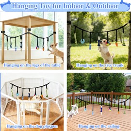 IAIGOGO Dog Playpen Hanging Tug Toy for Small Dogs Puppies, Overall Adjustable Height, 78in Nylon Rope with 7 Replaceable Toys for Crate Indoor Outdoor Enrichment Self Play