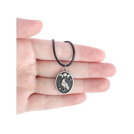 HAQUIL Raven Necklace, Wiccan Raven Triple Moon Goddess Charm Pendant Faux Leather Cord, Raven Jewelry Gift (AD)