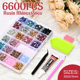 24000 Pieces of 3mm 24 Grid Storage Box Resin Rhinestone with DIY Tool Set, Various Gemstone Colored Flat Bottom Resin Diamonds Suitable for DIY Decoration of Nail Art Clothes, Masks, Cups (02)