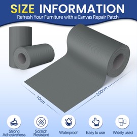 Self-Adhesive Canvas Repair Tape, 4" x 79" Waterproof Canvas Repair Patch, Fabric Patch Repairs Kit for Furniture, Tents, Sunbrellas, Boat Covers Awnings, Couches, Clothes, Bags Dark Gray