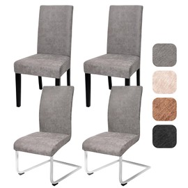 Alishomtll Dining Chair Covers Set of 4, Faux Suede Universal Stretch Chair Slipcovers, Washable Removable Chamois Leather Chair Protector for Dining Room Kitchen Banquet Wedding Party (Grey, 4psc)