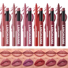 LANGMANNI 12Pcs Sculpting Matte Velvet Lip Set,Deep Colors Velvet Set| 6 Lip Liners + 6 Lipsticks, Soft-Focus Blur & Longwear | Gift for Makeup Lovers(#B)