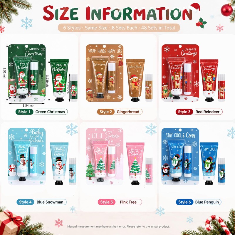 48 Sets Colorful Christmas Gift Bulk Hand Cream and Lip