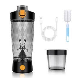 MeYuxg Electric Protein Shaker, 650 ml Wireless Sports Shaker with Mixing Function, Automatic Mixing Cup with Powder Container & Cleaning Brush, for Sports, Fitness and Travel, Black
