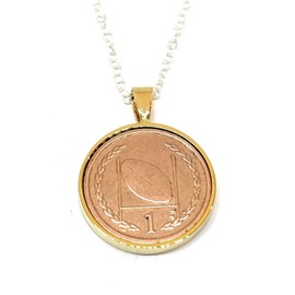 Solid Pendant Rugby Coin Gift Idea plus a Sterling Silver 18in Chain GLD