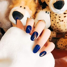 Ins Popular 24pcs Nail Tips, Gel Nail Light Solid, Cat Eye Stone, Handmade Nail Art Tips (Blue)