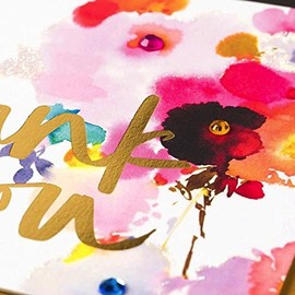Papyrus Thank You Card Foil Watercolor Flowers with Gems, 1 EA