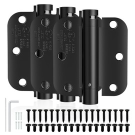 USATURE 3.5 inch Self Closing Door Hinges, 5/8'' Radius Corners Spring Loaded Hings for Exterior, Garage, Front and Back Door, UL Listed 3 Pack Matte Black