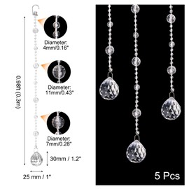 QUARKZMAN Pack of 5 Acrylic Crystal Garlands, Clear Crystal Beads Garlands, Chandelier Crystals Replacement Round Beads String Hanging for Wedding Decoration, Craft Jewellery (0.3 m / 0.98 ft)
